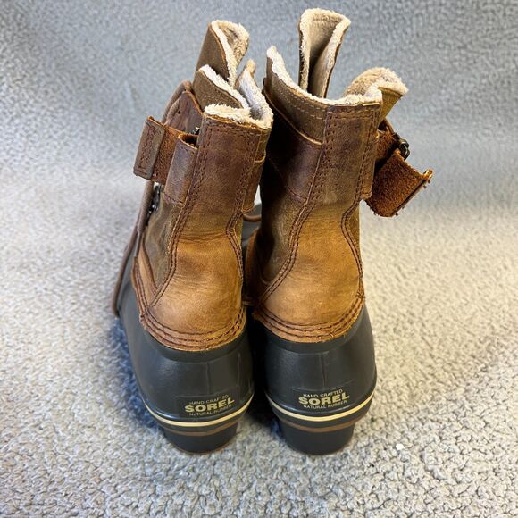 Sorel Fancy Lace II Boots Womens 10 Brown Suede Leather Duck Snow Mid Calf - Picture 4 of 12